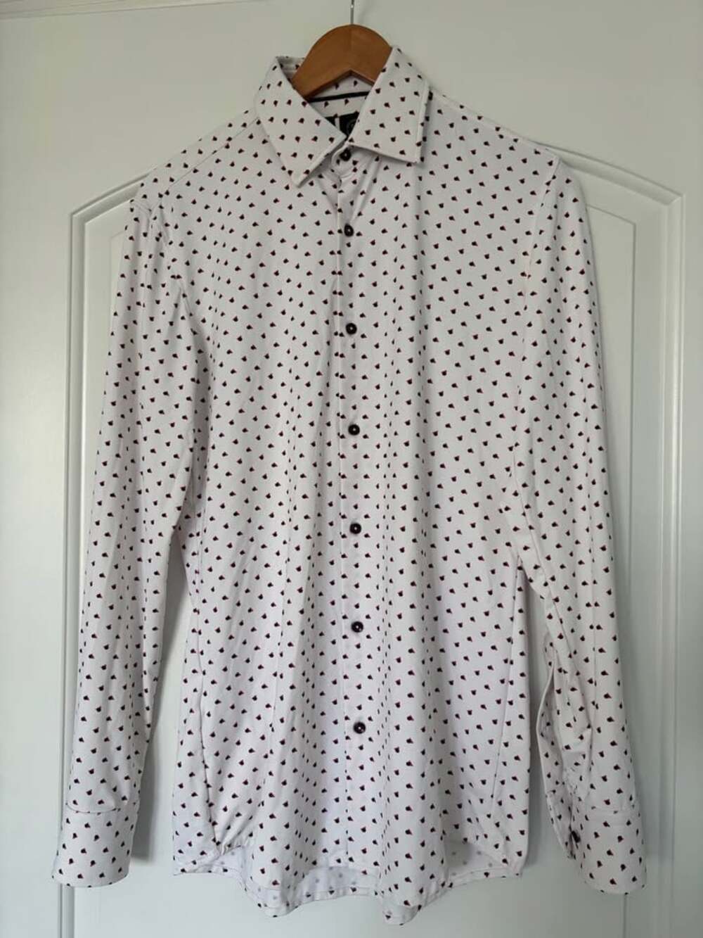 BOSS Hugo Boss Performance Slim Fit Shirt Men’s Small S 14.5 White Red Geo